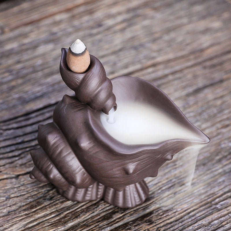 Handmade Purple Clay Conch Home Decor Backflow Incense Burner Incense Holder Ceramic Desktop Decor