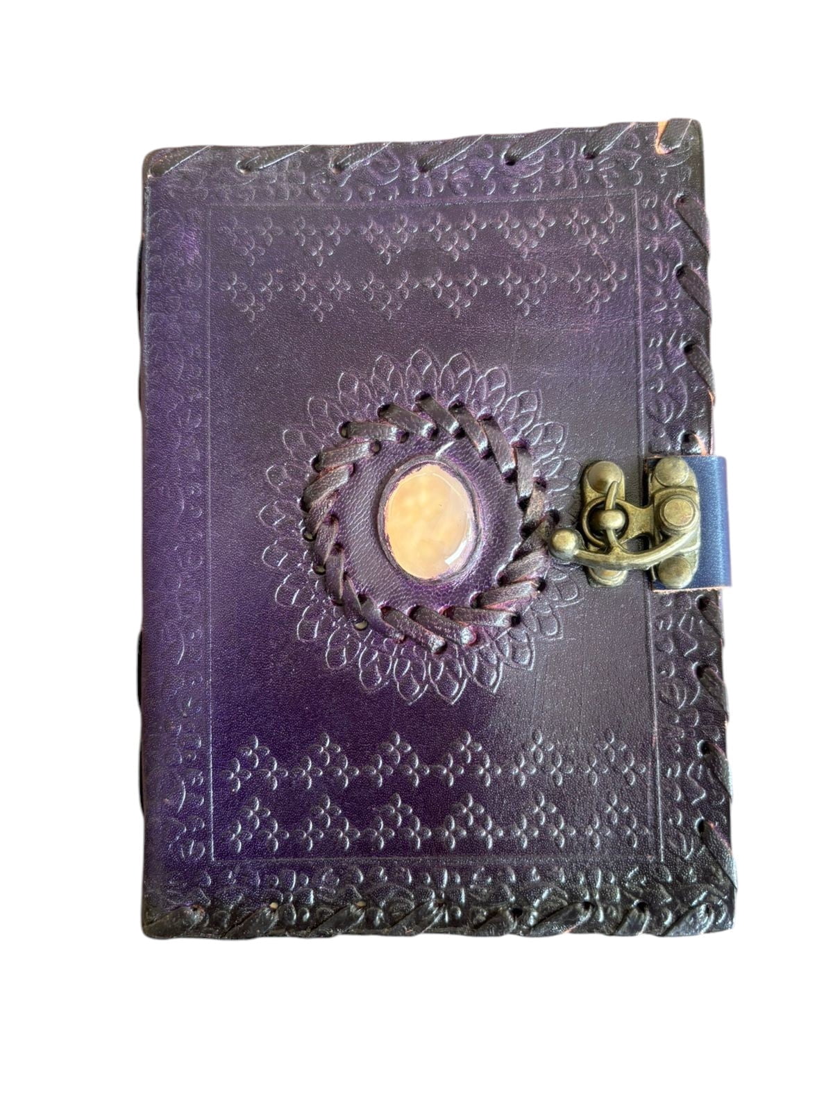 Handmade Purple Leather Journal with Stone Closure, White Drawing Pages, Vintage Notebook Diary 5x7 Inch