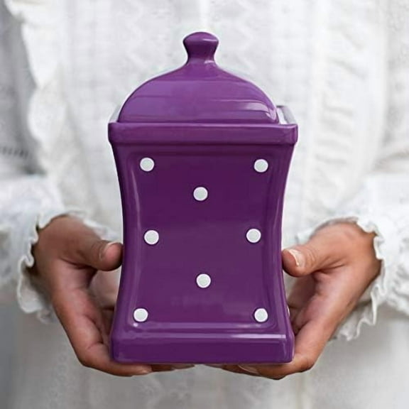 Handmade Purple and White Polka Dot Large Ceramic 31.5oz/900ml Kitchen Storage Jar with Lid | Pottery Canister, Cookie Jar, Housewarming Gift