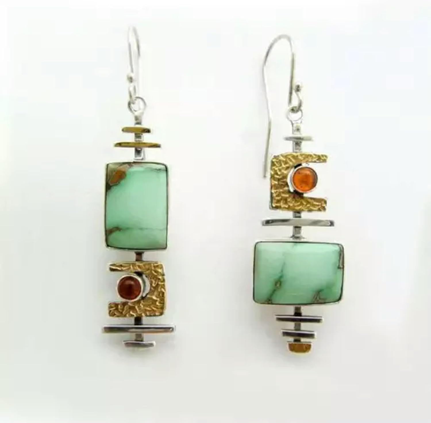 Handmade Quality Women Two Tone Asymmetrical Turquoise Earrings Drop Jewelry Party Gift-#1[a062]