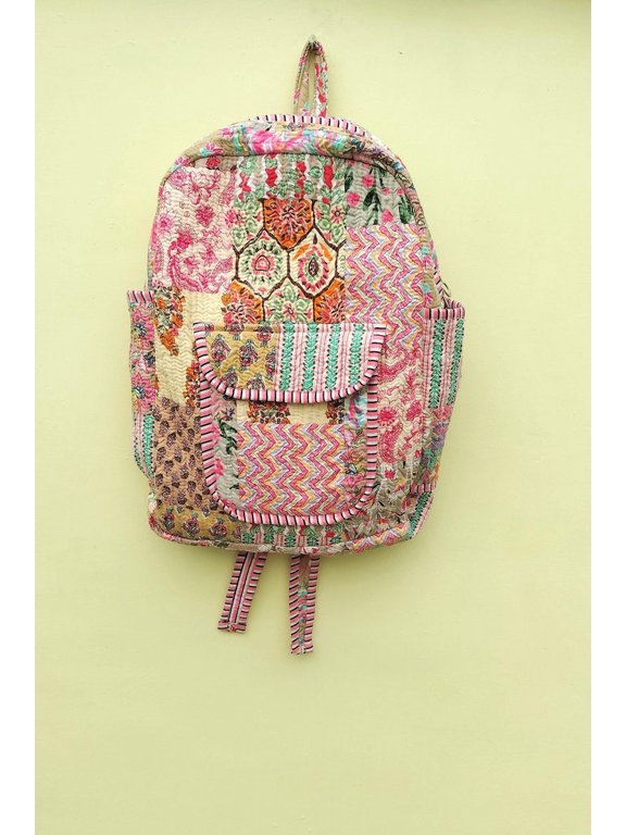 Handmade Quilted Patchwork Backpack: Cotton Travel Laptop Bag
