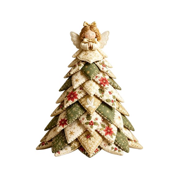 Handmade Quilted Tree Making Kit Angel Theme 3D Christmas Patchwork Sewing Set 7.5 to 8 Inch DIY Holiday Tabletop Decor for Sewing Enthusiasts Meaningful Festive Gift Idea