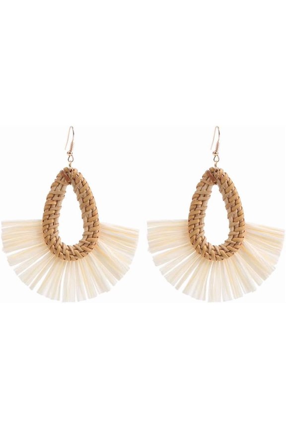 Handmade Raffia Earrings for Women Boho Summer Beach Earrings Lightweight Straw Wicker, Style F6711