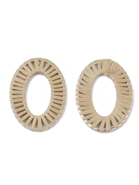 Handmade Raffia Woven Linging Rings with Alloy Findings Oval Ring Light Gold BurlyWood 48x34x2mm Inner Diameter: 28.5x15.5mm