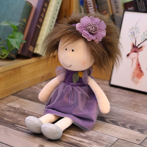 Handmade Rag Doll 14 Inch Purple Plush Toy Soft Cloth Doll for Room Decoration Interior Design Collectible Fabric Doll for Girls Nursery Decor