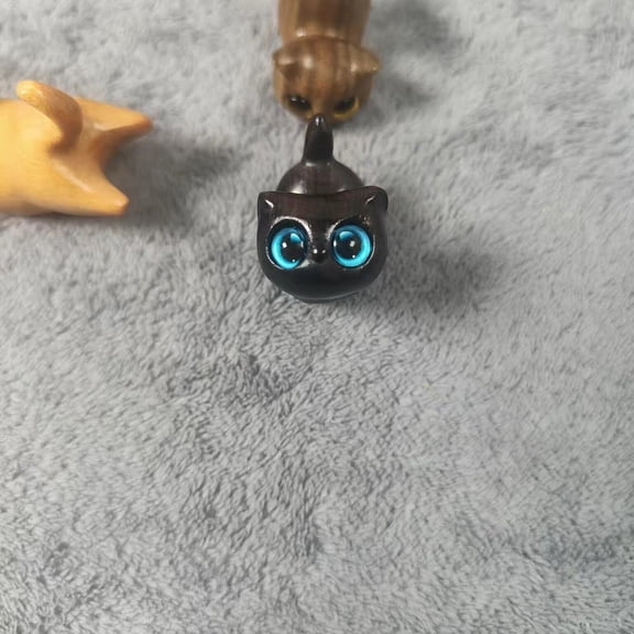 Handmade Rainbow Wooden cat Figurine Animal Carving Statue Office Desk Study Home Decor 1.5'' (Big Eye)The main image features the shipped style.