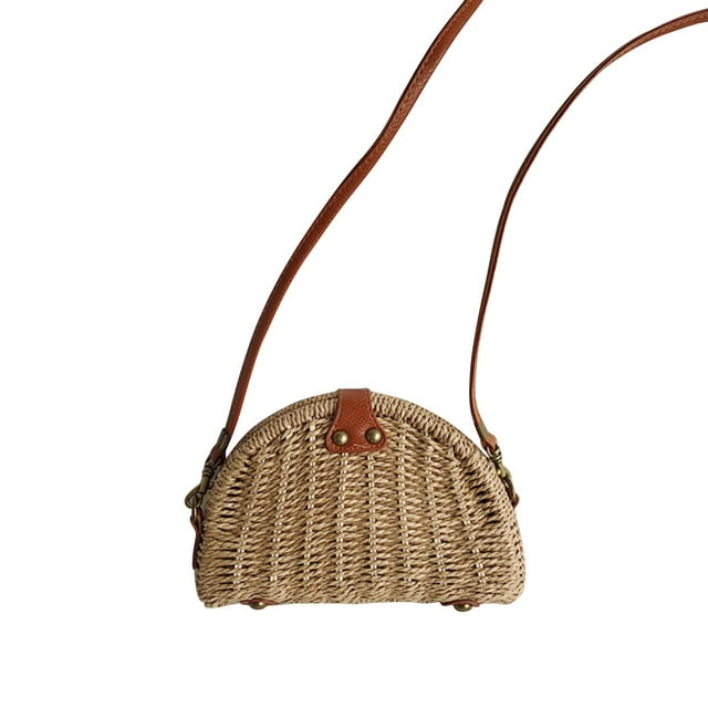 Handmade Rattan Bag Straw Bag for Women Woven Snap Semicircle