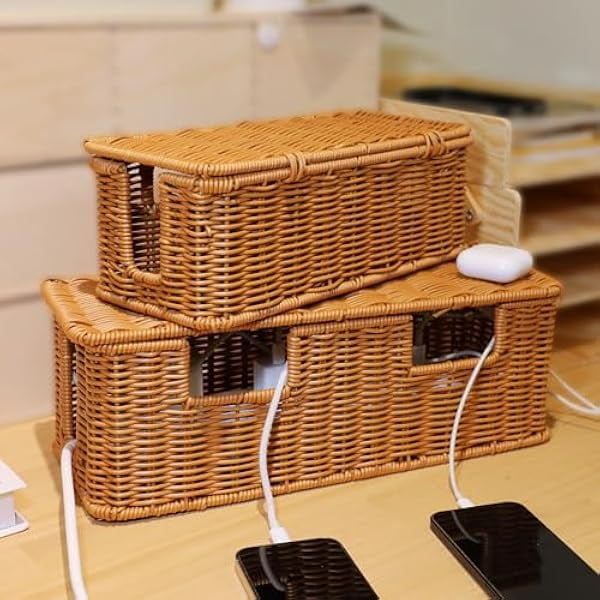 Handmade Rattan Cable Management Box Organizer with Lid - Hide Power ...