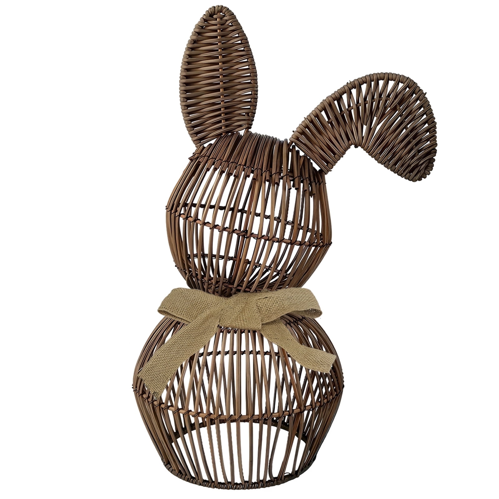 Handmade Rattan Easter Bunny Basket, Brown Bunny Decor with Fabric Bow, 5.91 x 11.81 in /15 x 30 cm, Suitable for Home Decoration, Easter Themes, Cute Rabbit Figurine