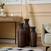 Handmade Rattan Floor Vase (Set Of 3), Tall Vase, Two-Tone Finish, Flower Decorative Vase