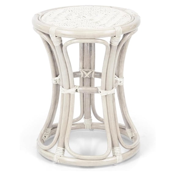Handmade Rattan Wicker Stool Fully Assembled White Color