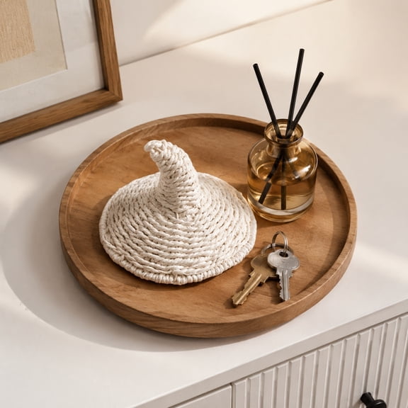 Handmade Rattan Woven Witch Hat Halloween Decor, Natural Straw Craft Hat Ornament, Rustic Farmhouse Spooky Decor for Tabletop Shelf Mantel Porch Fall Home Decoration Display Prop, White