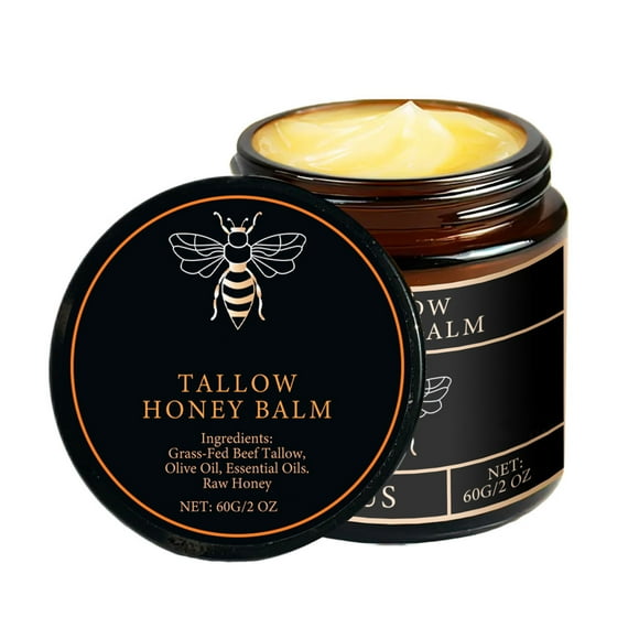 Handmade Raw Honey Balm Organic Grass-Fed Beef Tallow Moisturizing for Smooth Soft Skin