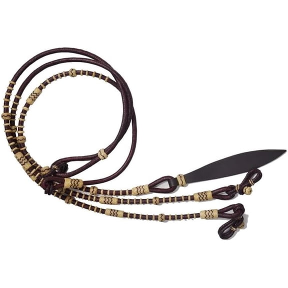 Handmade Rawhide Leather Romal Reins 8.5 Ft Chestnut & Maroon Rope with Natural Knots, 52" Romel Horse Tack