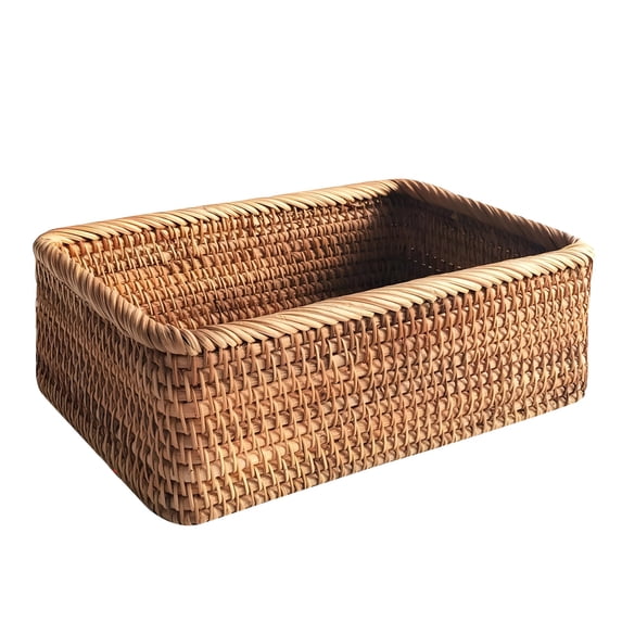 Handmade Rectangle Rattan Basket, 13.8 x 7.5 x 3.5 in / 35 x 19 x 9 cm, Vietnam Woven Storage Basket with Open Design, Space-Saving Small Objects Container for Bathroom, Kitchen, Bedroom