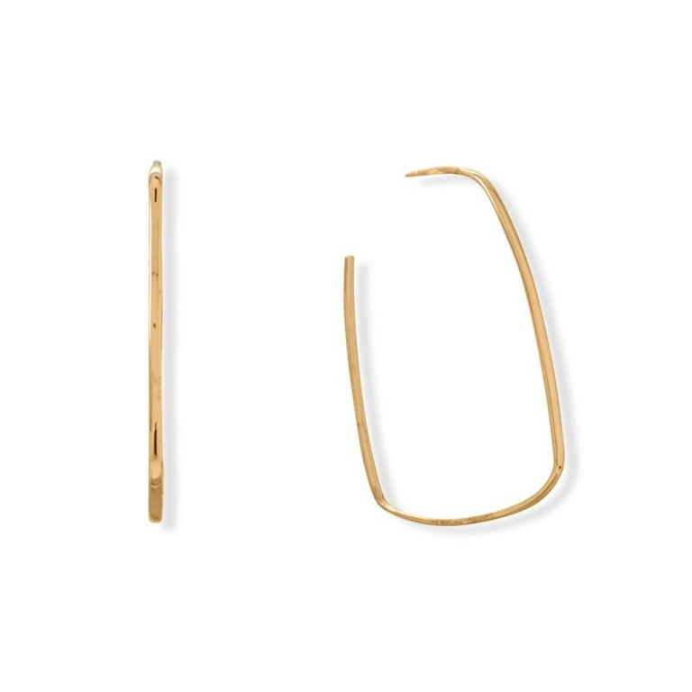 Handmade Rectangle Thin Hoop Earrings 14k Gold-plated Sterling Silver Handmade Rectangle Thin Hoop Earrings 14k Gold-plated Sterling Silver