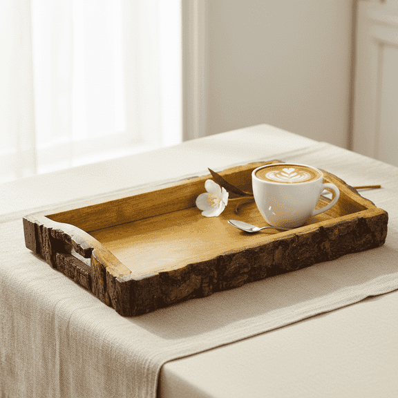 Decorative Wooden Serving Tray – Rustic Platter for Coffee Table, Home Decor & Kitchen Use – Ideal for BBQ, Parties, Office & Living Room Display Bathroom Tray (Option-12)