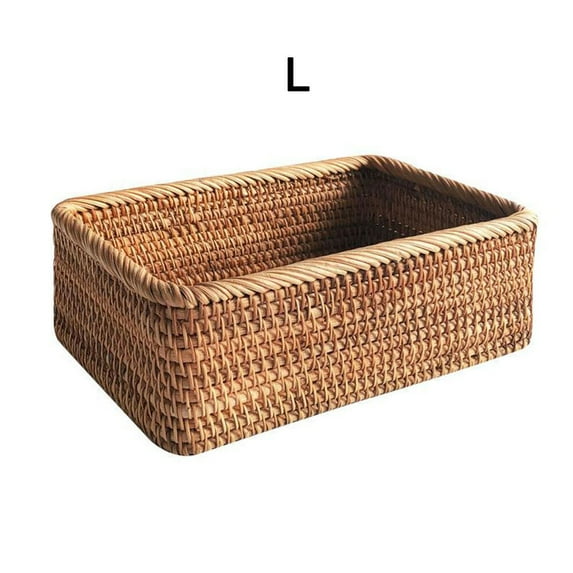Handmade Rectangular Weaving Rattan Wicker Basket Fruit Tray Bread Hand-knitted Case Simple Portable Picnic Storage Box Home Kitchen Items Decoration Supplies
