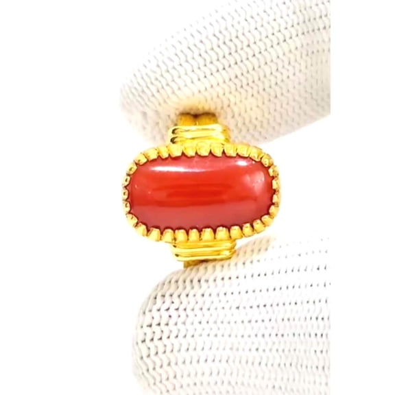 Handmade Red Coral Ring: Oval Sterling Silver Statement Ring