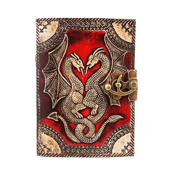 Handmade Red Double Dragon Embossed Leather Journal 5 x 7 Inch Vintage Notebook