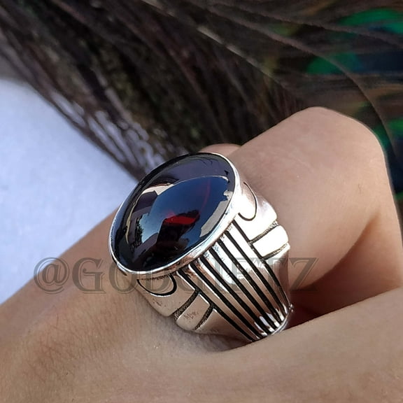Handmade Red Garnet Sterling Silver Men's Signet Ring