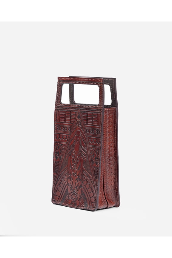 Handmade Red Leather Clutch Bag with Angel Design & Handtooled Side Panels | Single Leather Bag | Gift for Her