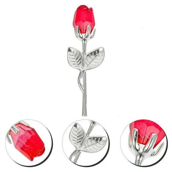 Red Crystal and Alloy Rose Ornament for Home Romantic Wedding Gifts with Crystals 6.5 Inches