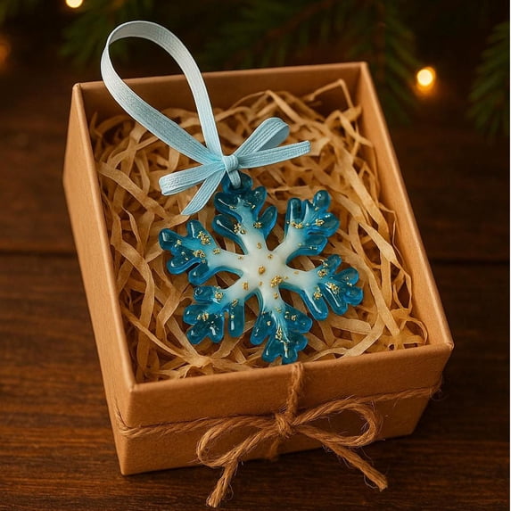 Handmade Resin Christmas Ornament – Blue Holiday Tree Decorations – Artisan Winter Decor for Tree, Wreath, or Gift Use – Durable Festive Keepsake