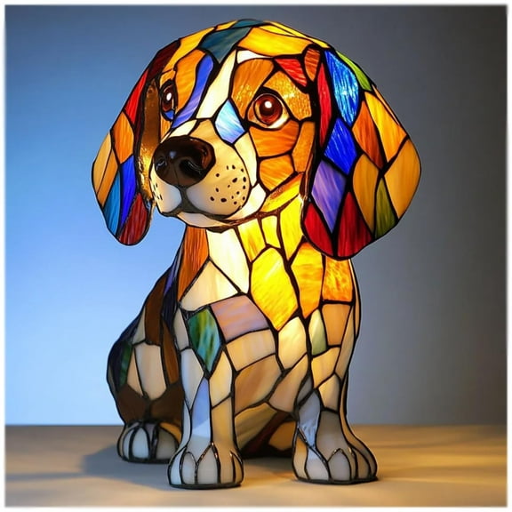 Handmade Resin Dog Night Light, 8 Breed Choices (Bulldog, Pug, Corgi, Dachshund), Stained Glass Style Table Lamp, Unique Gift for Dog Lovers, 6 Inch