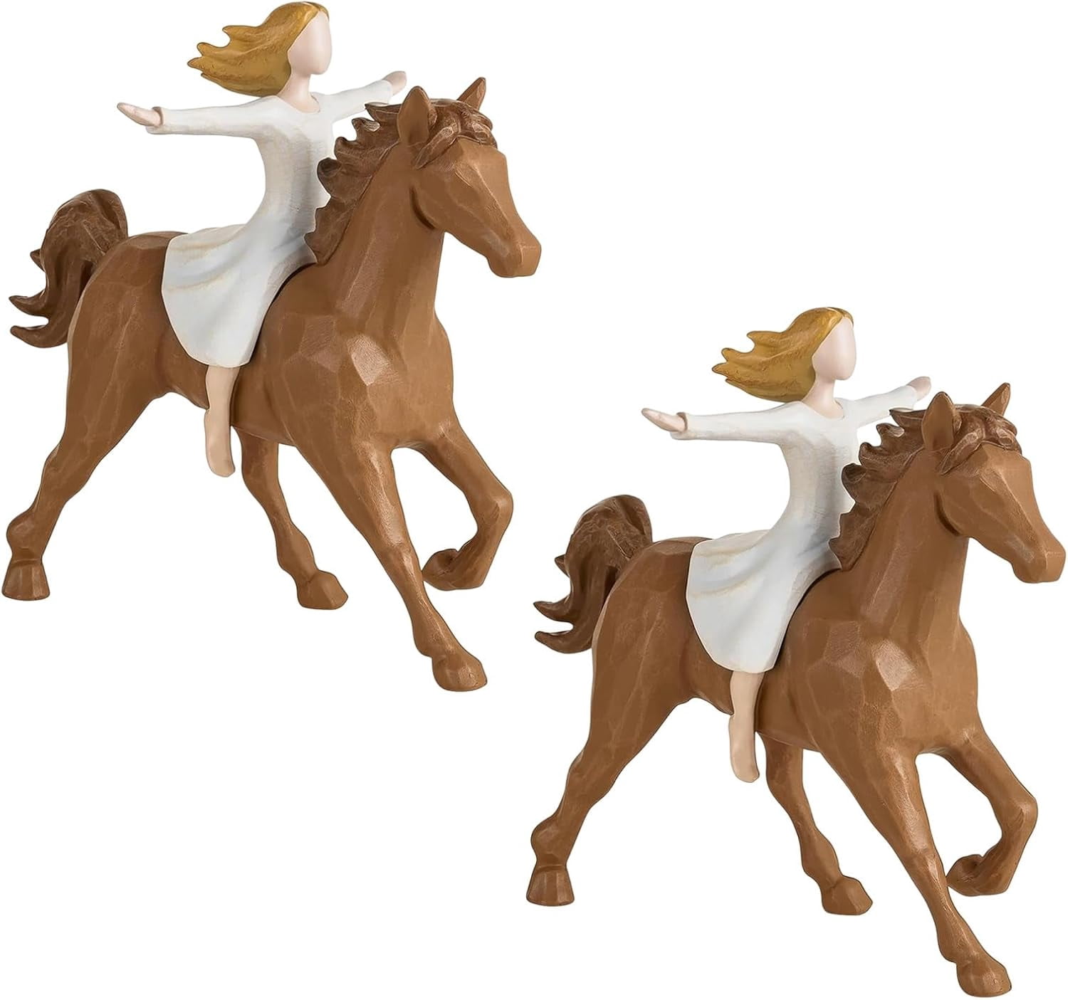 Handmade Resin Girl Riding Horse Figurine & Equestrian Statue Decor, Boho Art Sculpture Ornament, Creative Memorial Gift for Horse Lovers Women Teen Girls, Home Desk Bookshelf Decor, 2pcs