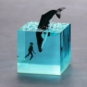 Handmade Resin Shark And Diver Night Lamp, Ocean Resin Cube Jewelry, Glow-in-The-Dark  Table Lamp(Humpback Whale - Entering Water)
