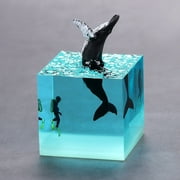 Handmade Resin Shark And Diver Night Lamp, Ocean Resin Cube Jewelry, Glow-in-The-Dark Table Lamp(Humpback Whale - Leaping Water)
