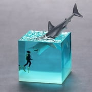 Handmade Resin Shark And Diver Night Lamp, Ocean Resin Cube Jewelry, Glow-in-The-Dark Table Lamp(Megalodon)