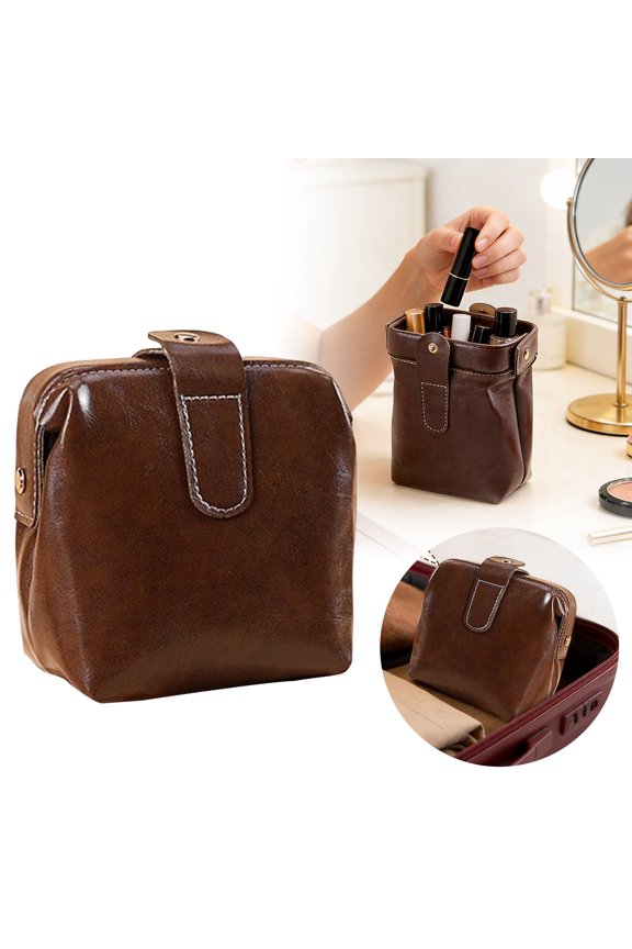 Handmade Retro Leather Wristlet Pouch, Drawstring Closure Small Purse for Cosmetics, Jewelry & Travel