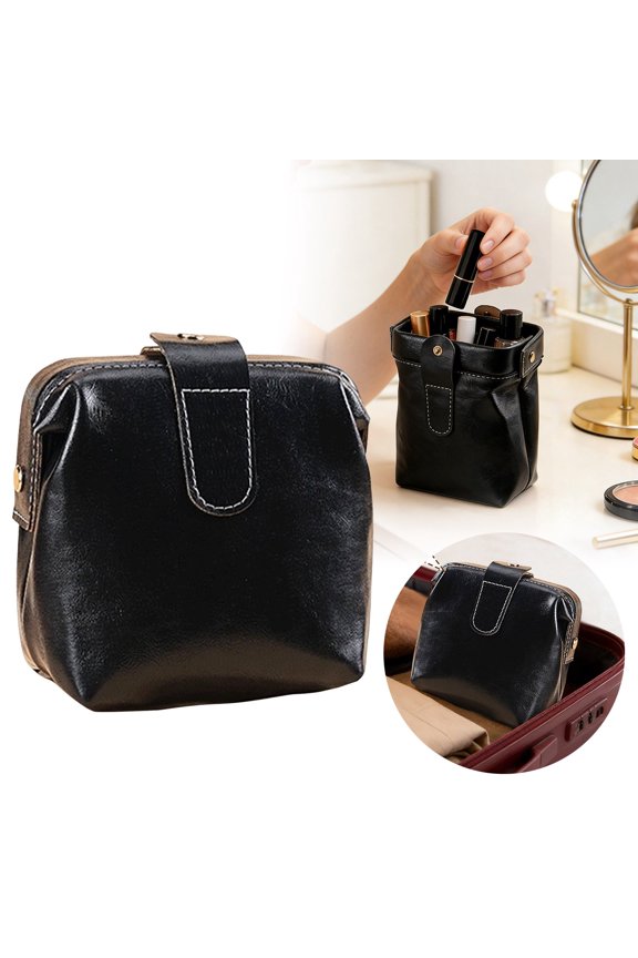 Handmade Retro Leather Wristlet Pouch, Drawstring Closure Small Purse for Cosmetics, Jewelry & Travel