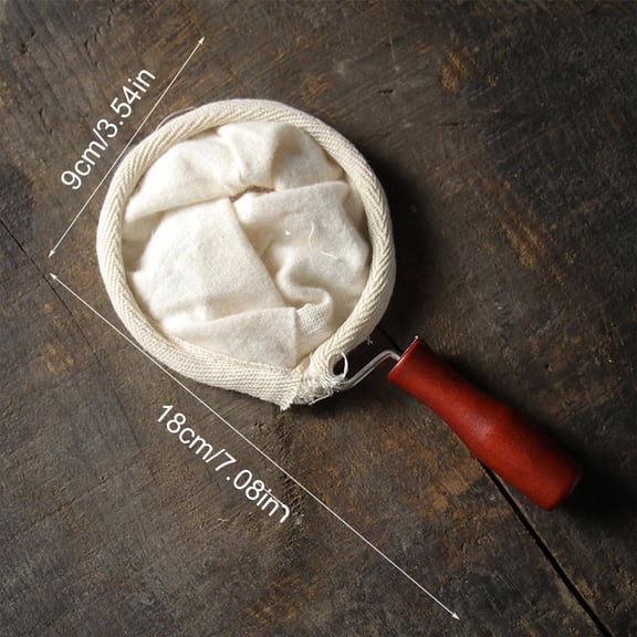 Handmade Reusable Flannel Coffee Filter Cloth, Pour Over Coffee Filter with Wood Handle for Manual Brewing,9x18cm