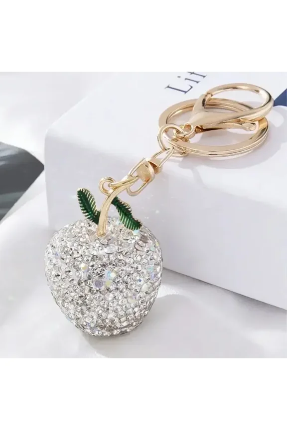 Handmade Rhinestone Apple Keychain, Keychain for Bags, Cute Casual Style, Perfect for Women and Kids, Bag Charm, Key Ring, Car Key Holder, Phone Chain, Holiday Gift