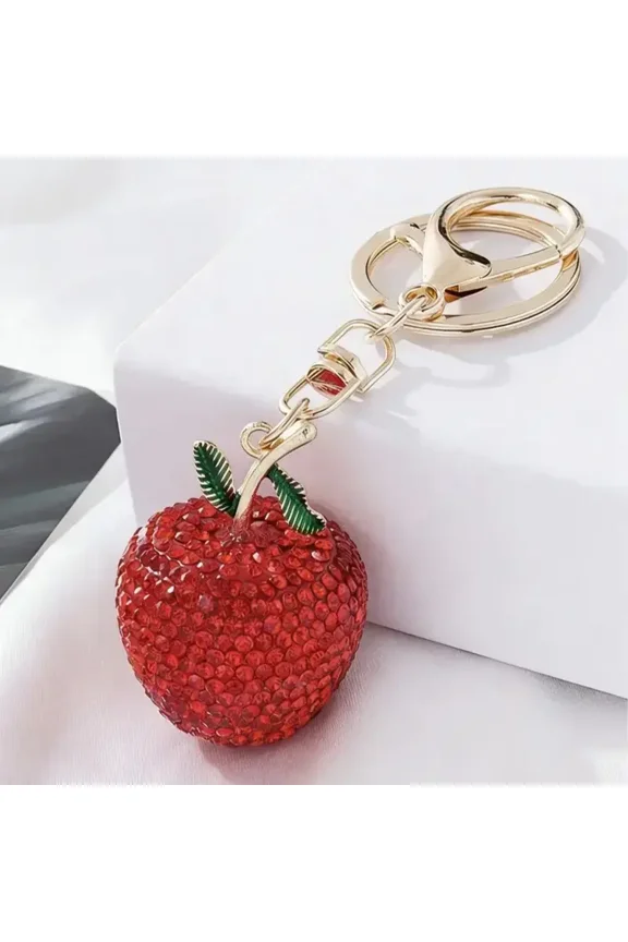 Handmade Rhinestone Apple Keychain, Keychain for Bags, Cute Casual Style, Perfect for Women and Kids, Bag Charm, Key Ring, Car Key Holder, Phone Chain, Holiday Gift