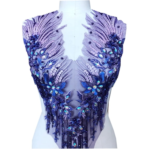 Purple 3D Lace Rhinestone Applique