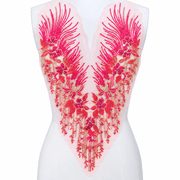 Rose Red 3D Lace Beaded Embroidered Bodice Rhinestone Applique Fabric