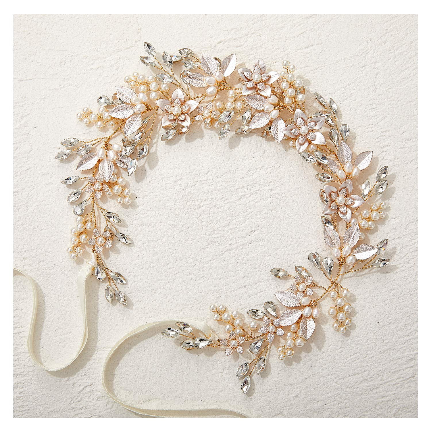 Handmade Rhinestone Wedding Headband Flower-Leaf Bridal  display picture 1