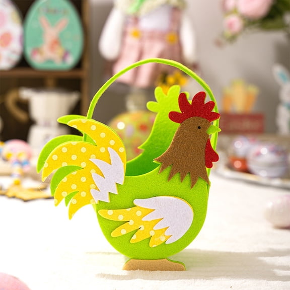 Handmade Rooster-Shaped Easter Basket for Kids, Portable Non-Woven Chicken Egg Storage Bag for Party Supplies and Room Decor
