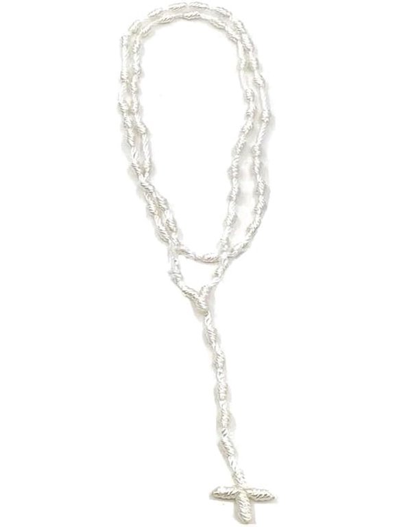 Handmade Rosary Cross Pendant Long Braided String Knotted Catholic Religion Adjustable Colorful Cord Rope Necklace Lucky Protection Keepsake Jewelry for Women Men