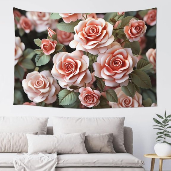 Handmade Rose Flowers Aesthetic Wall Hanging Tapestry 60 x 40 Inch Boho Vintage Poster Flag for Bedroom and Living Room Decor