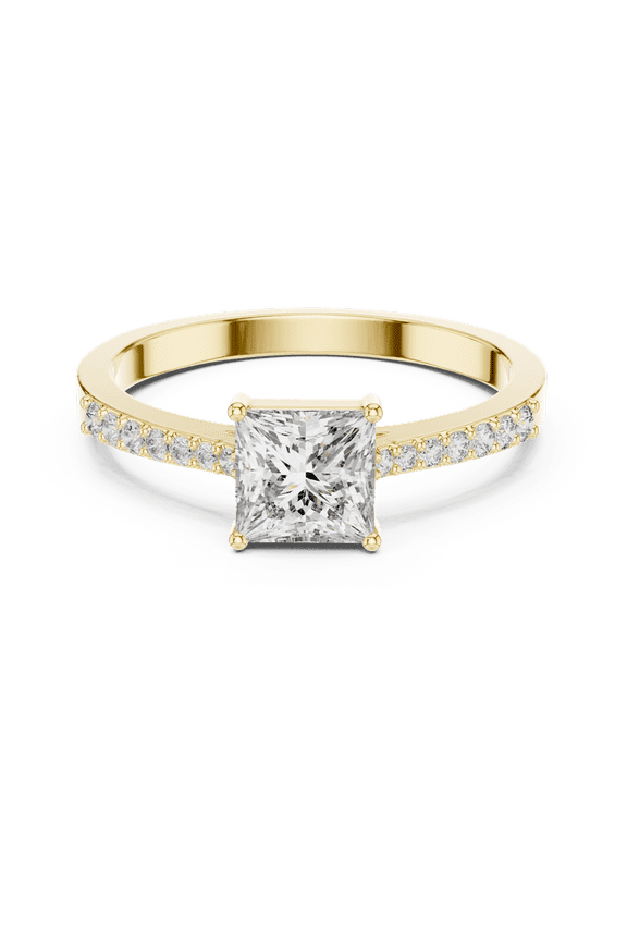 Handmade Rose Gold Moissanite Ring - Sparkling Square Princess Cut Diamond Simulant with Pave Band - 18k Gold over Silver - Elegant Promise Ring