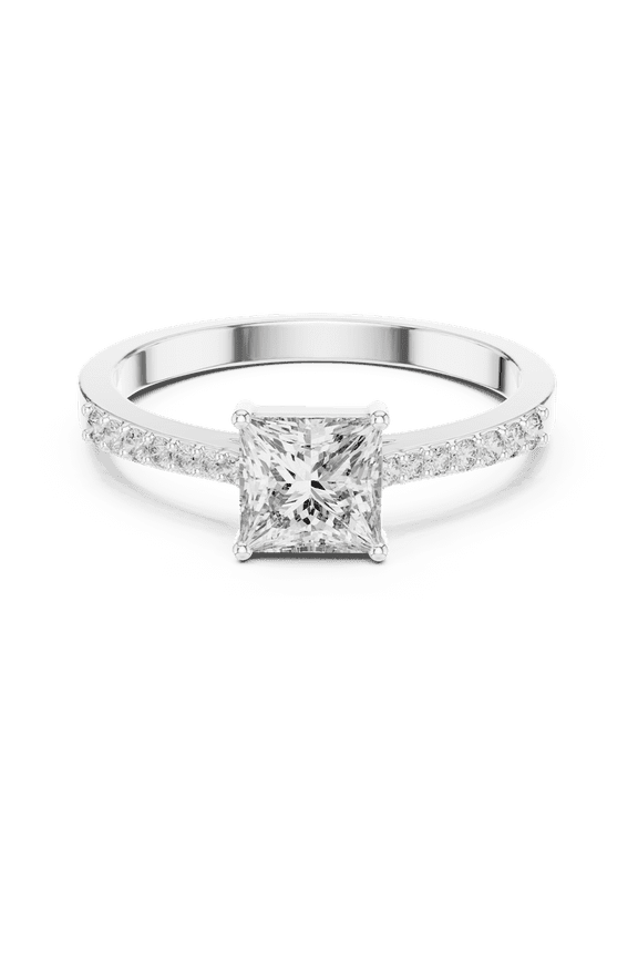 Handmade Rose Gold Moissanite Ring - Sparkling Square Princess Cut Diamond Simulant with Pave Band - 18k Gold over Silver - Elegant Promise Ring