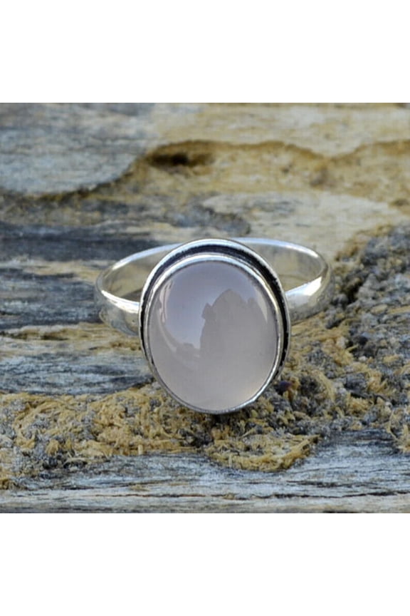 Handmade Rose Quartz Ring 925 Sterling Silver Jewelry Dainty Ring All Sizes