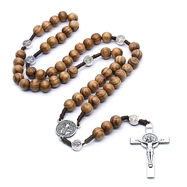Handmade Round Bead Rosary Crucifix Necklace for Men Christian