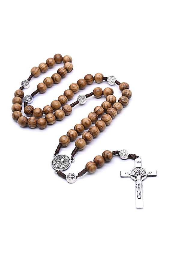 Handmade Round Bead Rosary Necklace Men for Cross Jesus Pendant Catholic Religio