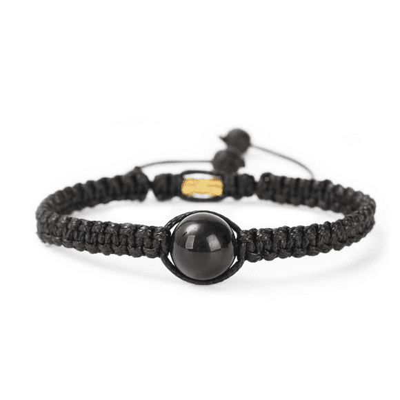 Handmade Round Black Tourmaline Bead Bracelet Adjustable Black String Women's